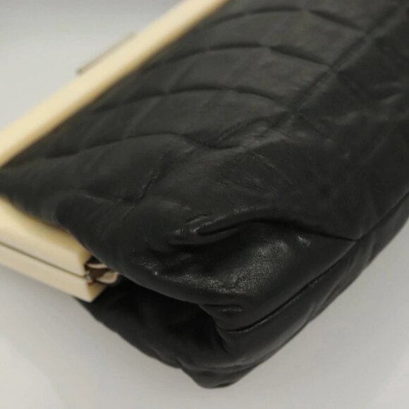 CHANEL Choco Bar Hand Bag Lamb Skin Black CC Auth 136265 - Picture 4 of 16